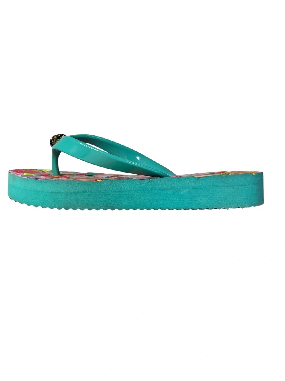 Kurt Geiger London Kensington Eagle Head Quilted Floral Flip-Flop Sz 6